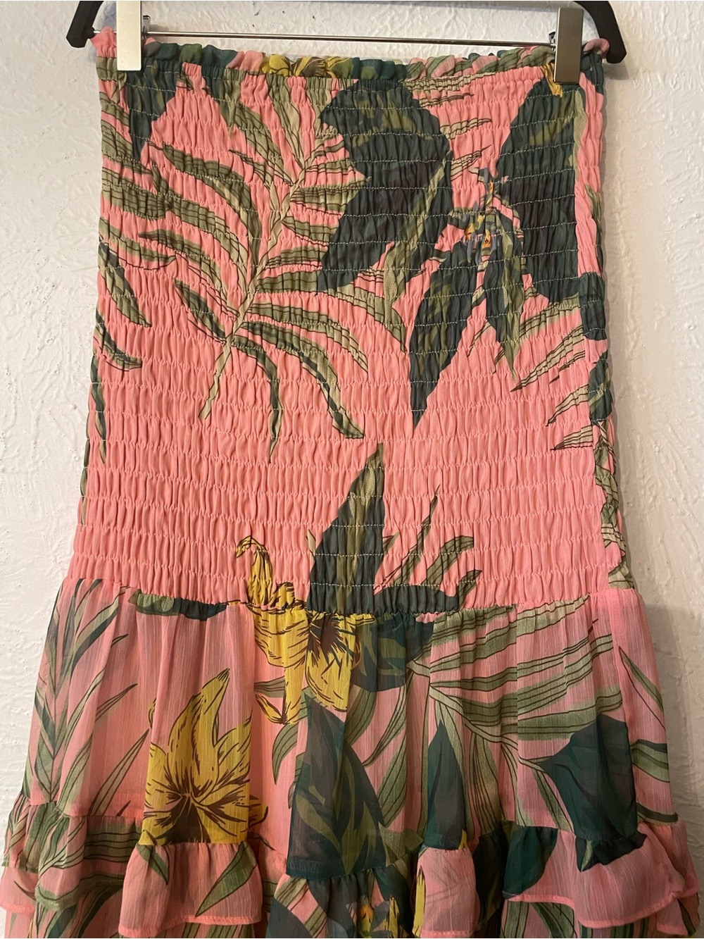 Luxxel Pink Tropical Floral Ruffled Tiered Maxi Print Skirt Small - Picture 4 of 6